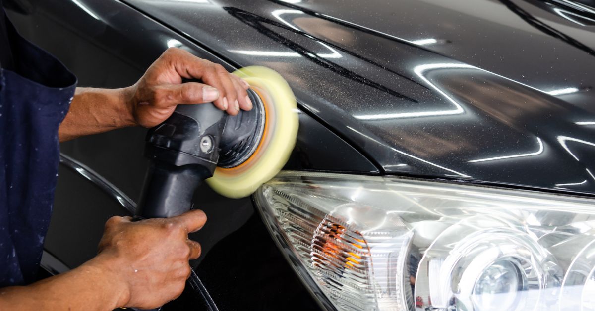 Person polishing a car