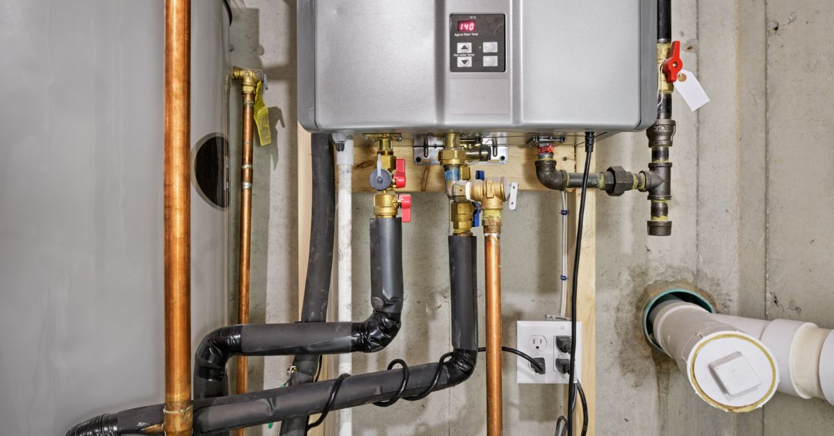 Close up of a gas water heater